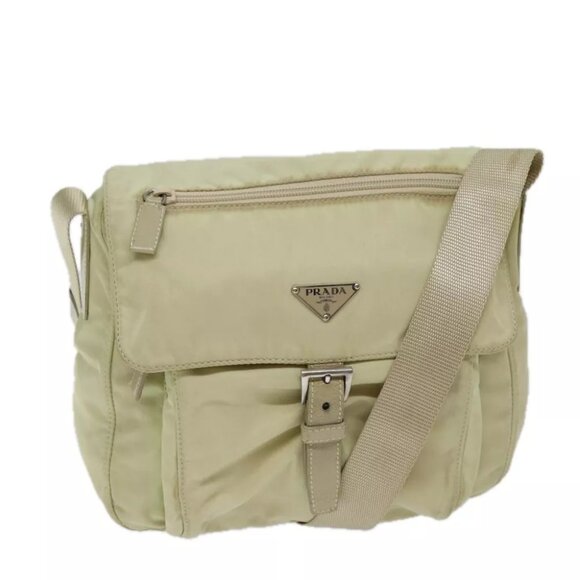 PRADA Shoulder Bag Nylon Beige Auth 71909 - Picture 1 of 15